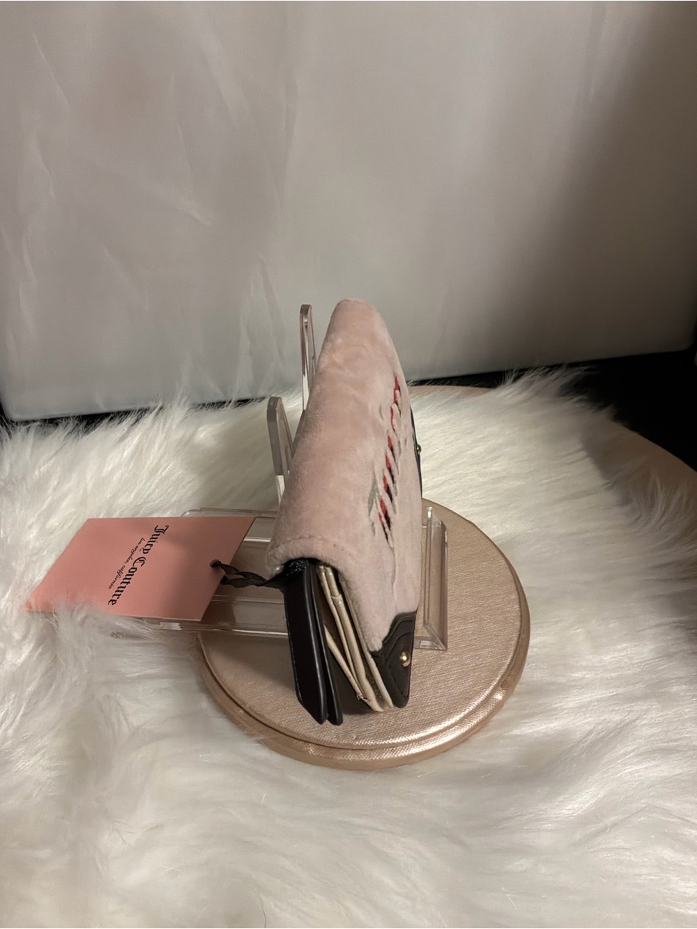 Juicy Couture Blush Pink Velvet Snap Wallet with Black Trim - Picture 4 of 6